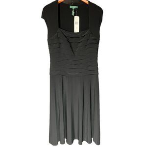 NWT Lauren Ralph Lauren‎ Dress Formal Black Holland Park Pleated Midi Womens 8